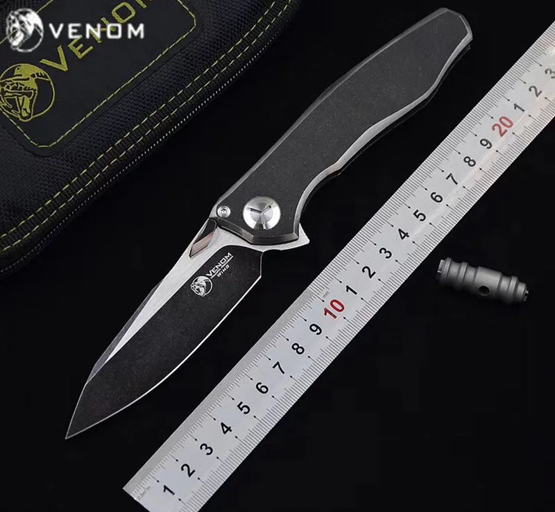 Kevin John VENOM integrated крыло черный S35VN из твёрдого титана fin складной нож Керамический шарикоподшипник Отдых на природе Охота EDC инструменты