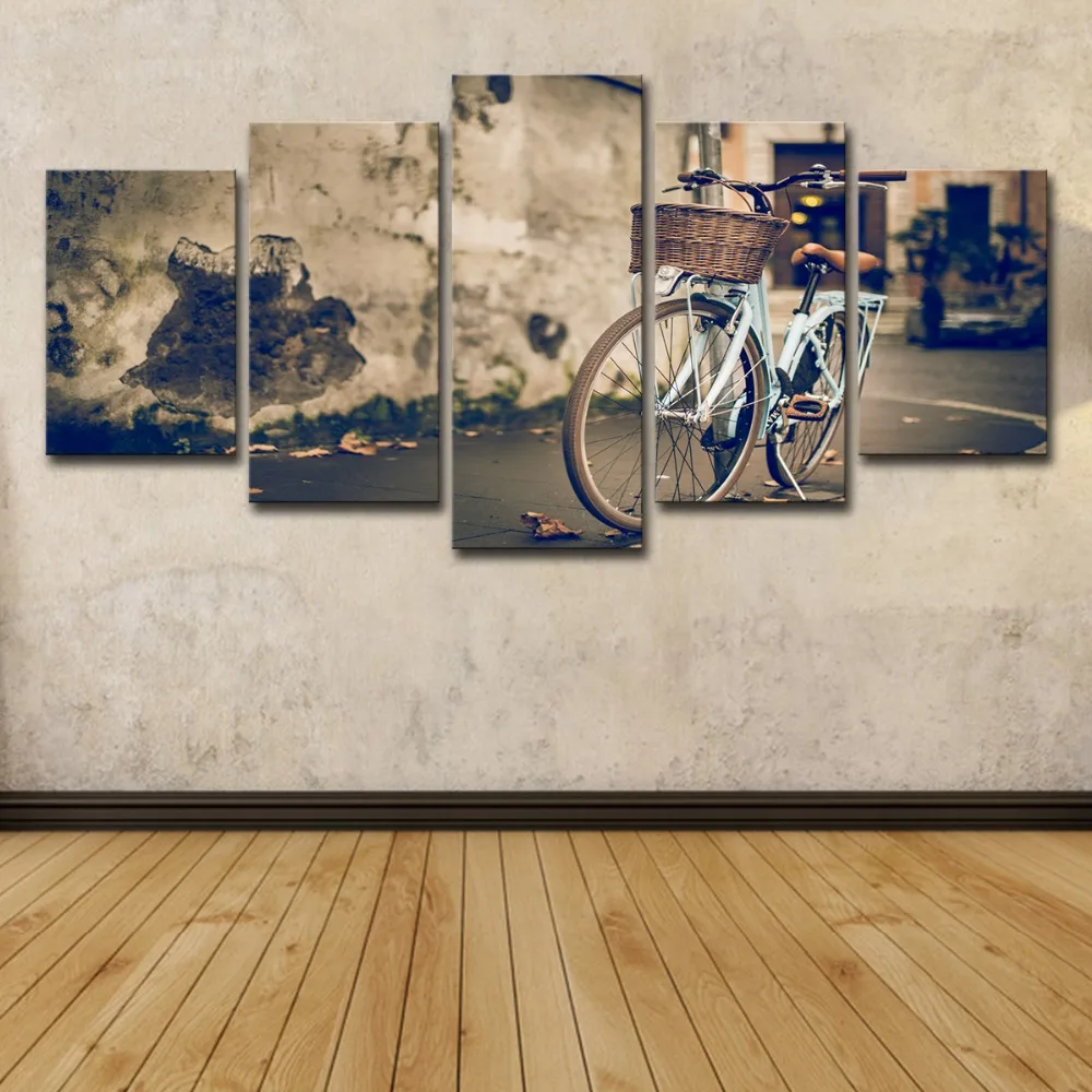 

5 Piece Large Modern Retro Street Bike Prints Posters Artwork Gallery Pictures Paintings on Canvas Wall Art for Living Room Set