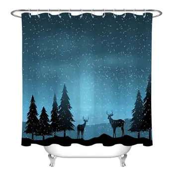 

Winter Christmas Night Waterproof Fabric Shower Curtain Liner Set Bathroom Hooks