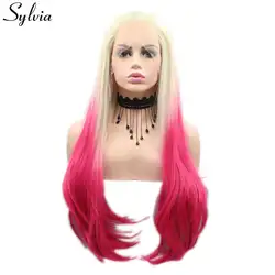 Sylvia природных прямые волосы Ombre Золотой Блондин Красный синтетический Синтетические волосы на кружеве парик для Для женщин бесплатная