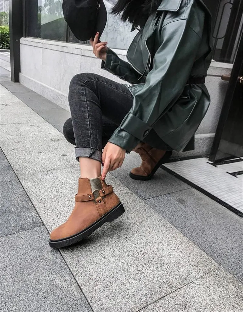 2019 Autumn Winter New Women's Boots Casual Flat Platform Ankle Boots Big Size Chelsea Boots Shoes For Woman Side Zip Lady Shoes (8)