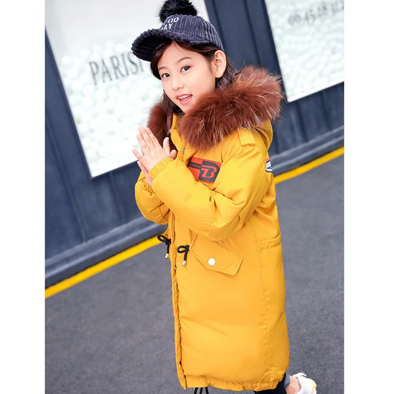 

2018 Fur Hood Jacket for Girls Children Snow Wear White Duck Down Thick Winter Jacket for Children Christma Winter Coat