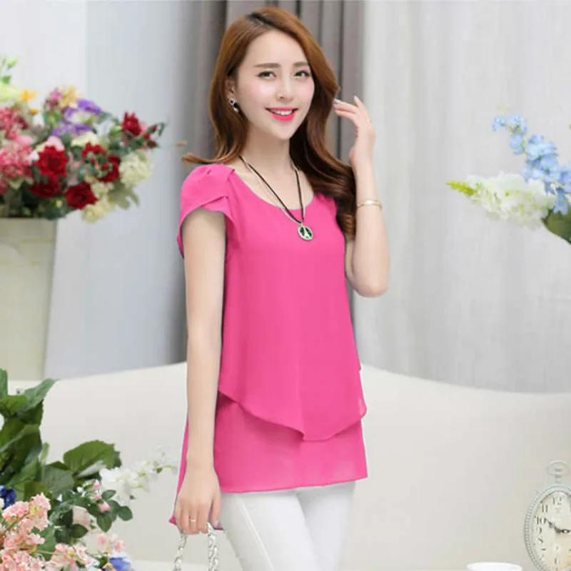 2020 Fashion Brand Women's blouse Summer sleeveless Chiffon shirt Solid O-neck Casual blouse Plus Size 5XL Loose Tops 6 colors