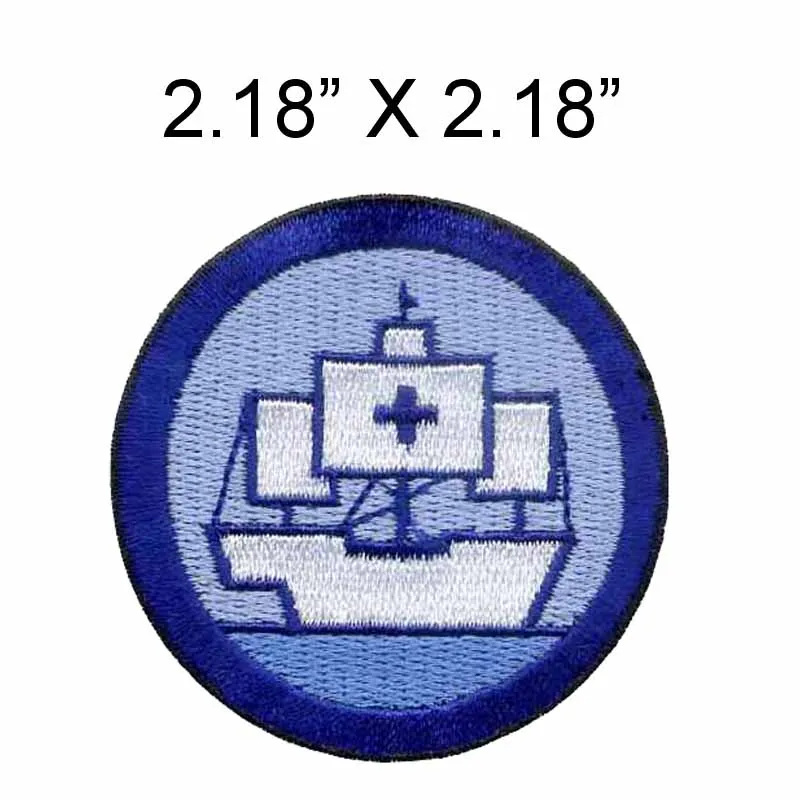 Columbus day design embroidery patch 2.18" wide /circle patch /blue and