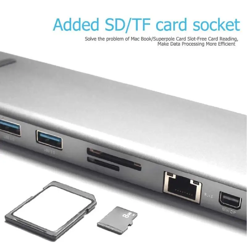 11 в 1 концентратор Тип usb с разъемами типа C и USB3.0 TF HDMI VGA RJ45 дисплейный порт MiniDP типа «док-станции