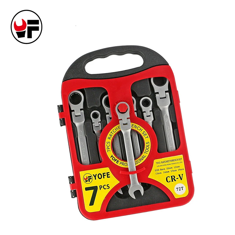 7pcs /set Flexible Head Ratchet Spanner Combination Wrench Set Auto