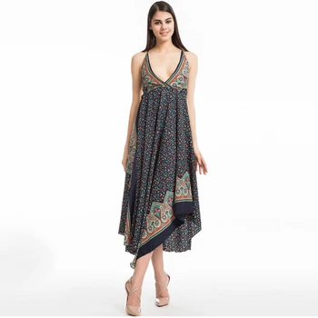 

Summer Dress Women Sleeveless Long Casual Dresses mid-calf V Neck Print Elegant Pop Sale Plus Size Pop Sexy Dress