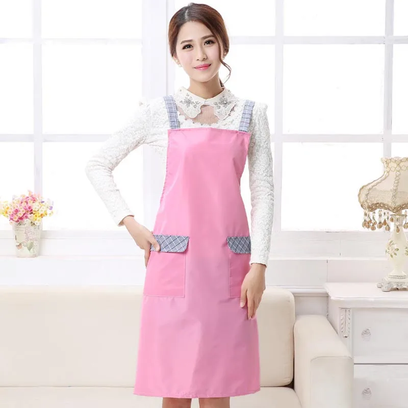 

Apron with Pockets Waterproof Solid Color Bib Kitchen Soil Release Aprons Home Textiles Women Bibs Pinafore Brief Style