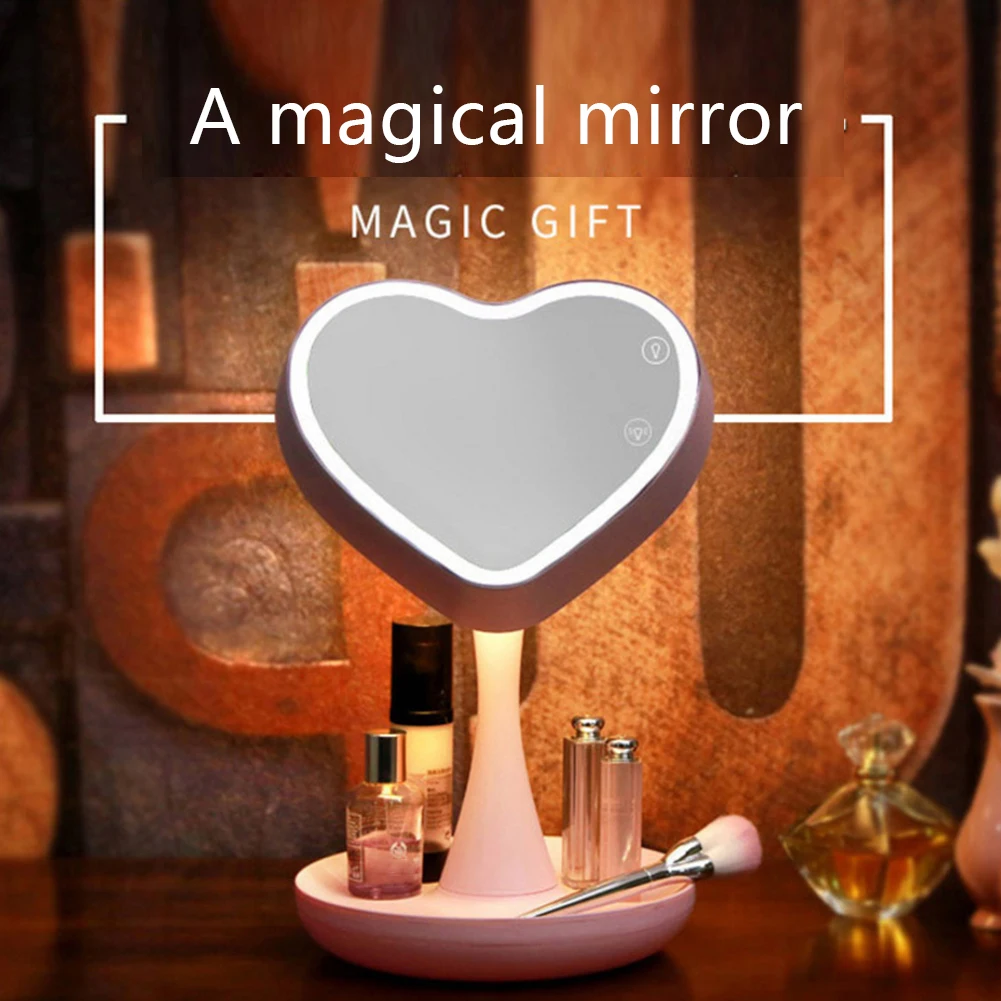 

Heart Shaped LED Light Makeup Mirror TouchSensor Cosmetic Table Mirror Lamp J2Y