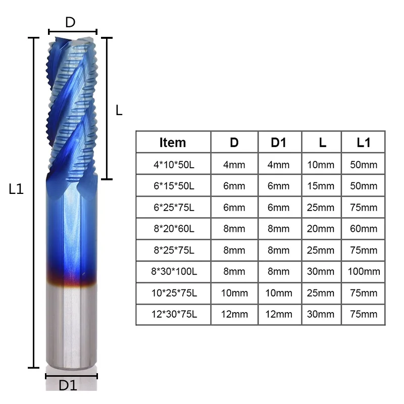 Carbide End Mill Set 6mm Cutting Dia 15mm Flute Length HRC60 Blue Nano Coat Bit