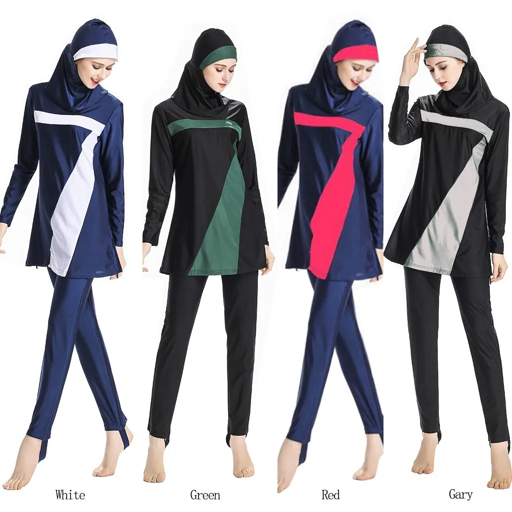 

Hijab Swim Bikini Muslim Bathing Suit With Cap Patchwork Swimsuit Beachwear for Women Muslim 6xl Conservative Full Cover 6.8