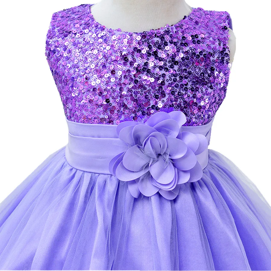 3-14yrs Hot Selling Baby Girls Flower sequins Dress High quality Party Princess Dress Children kids clothes 9colors baby dresses