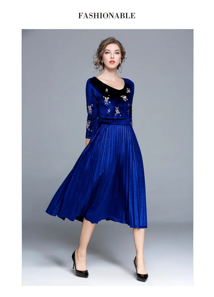 Элегантное женское красное бархатное зимнее платье с вышивкой, vestido de festa, рокабилли, плиссированное теплое рождественское платье Kerst Jurk K6143