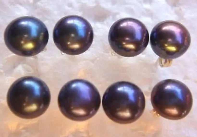 

FREE SHIPPING4 pair 10-11MM TAHITIAN black pearl earrings 925 silver A0422
