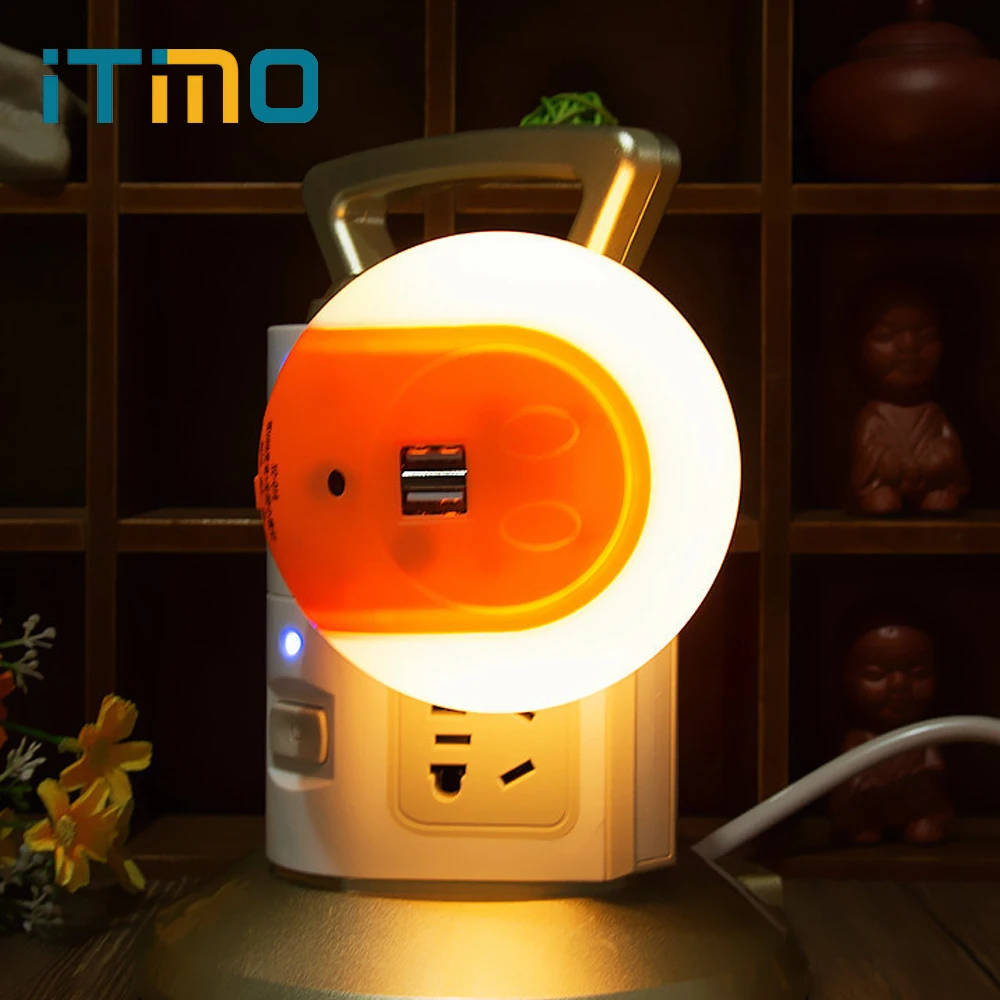 

iTimo Novelty LED Night Light with 2 USB Port Light Sensor EU/US Plug Decoration Lamp for Bedroom Bedside Mobile Phone Charger