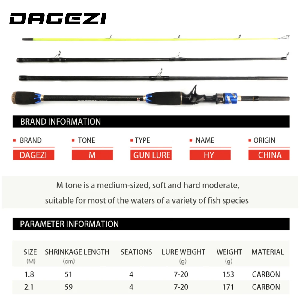 DAGEZI HY удочка для приманки 1 8 м/2 м 4 секции M Power 7 20 г углеродное волокно дорожная