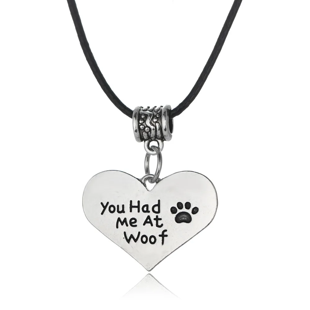 Кожаная цепочка Love Heart You Had Me At Woof ожерелье с подвеской в виде лапы питомца сердца