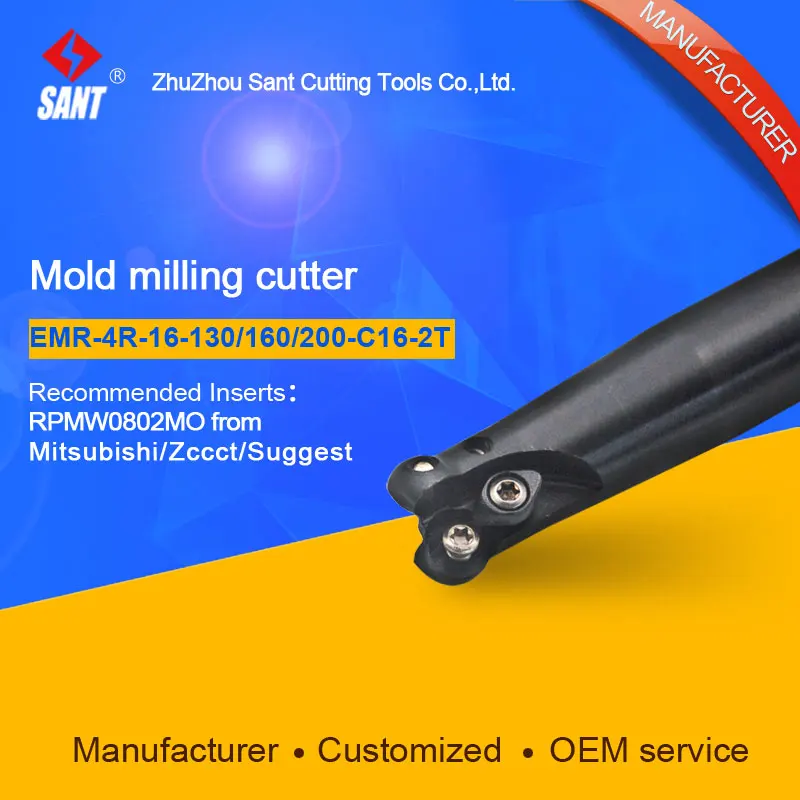 

SANT Indexable Milling cutter mold milling tools EMR-4R-16-200-C16-2T match with cnc carbide inserts RPMW0802MO
