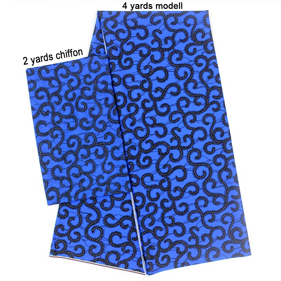 

2 Pcs Set 4 Yards African Ankara Prints Modell Material & 2 Yards Chiffon Ankara Chiffon Fabric YBXM-11