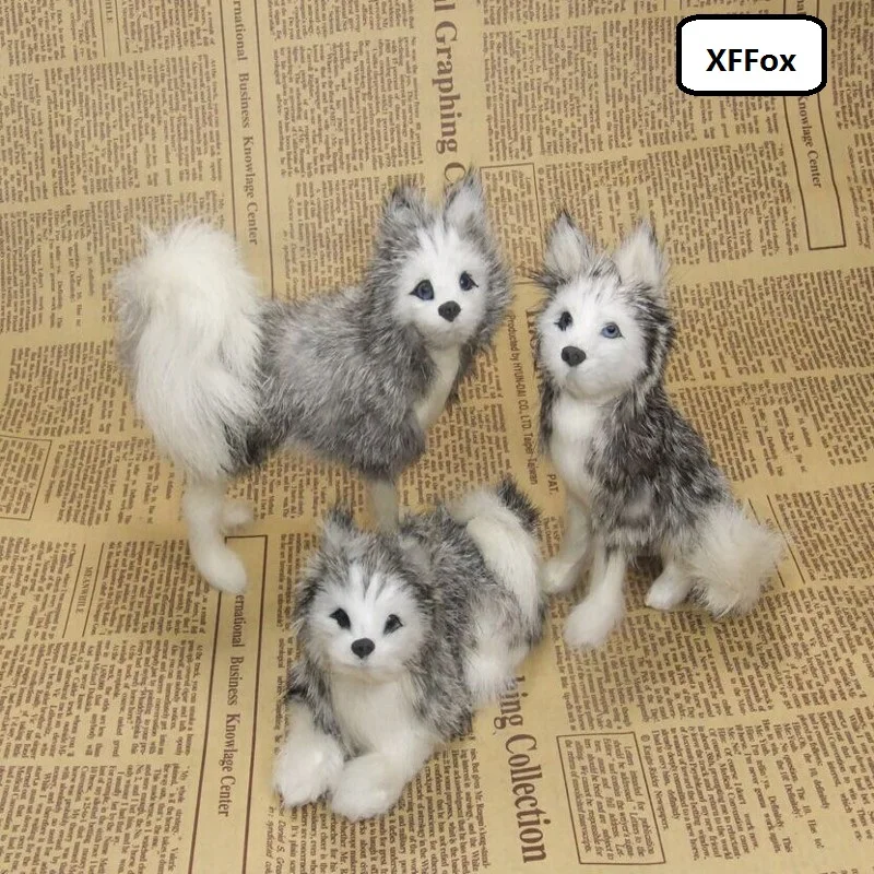 

3 pieces a lot real life husky models plastic&furs cute gray dog dolls gift about 12-13cm xf1475