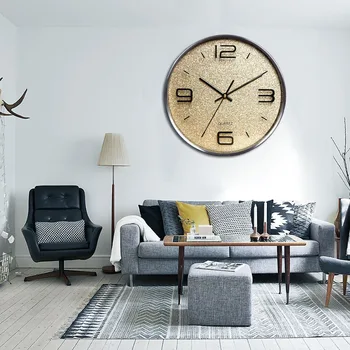 

12 Inch Modern Wall Clock Metal/glass Needle Mute Movement Hanging Round Watch Living Room Decoration Crafts Boutique Wall Clock
