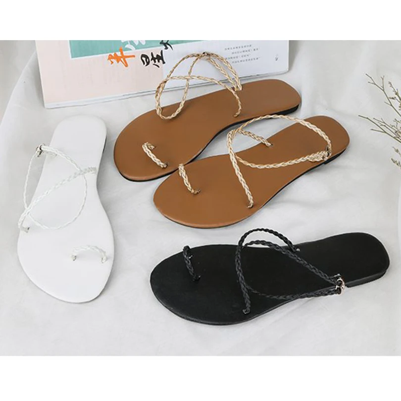 

Women Flat with String Bead Set finger Sandals Summer Gladiator Shoes Wedge Lady 2019 Big Size New Fashion Free Shipping