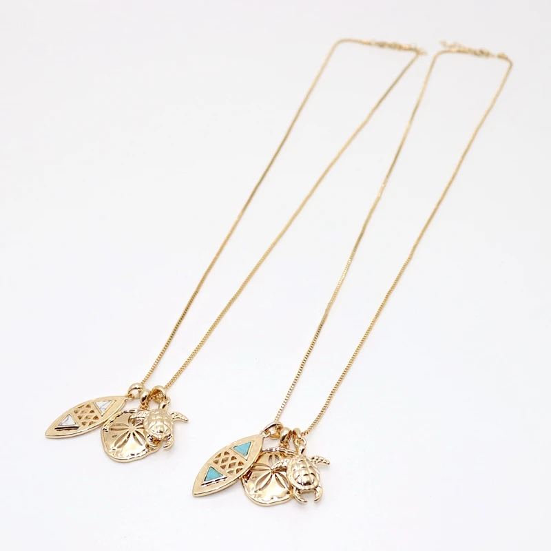 

Fashion Alloy Flower Sea Turtle White Green Marble Stone Pendant Long Chain Sweater Necklace Geometric Accessories Body Jewelry