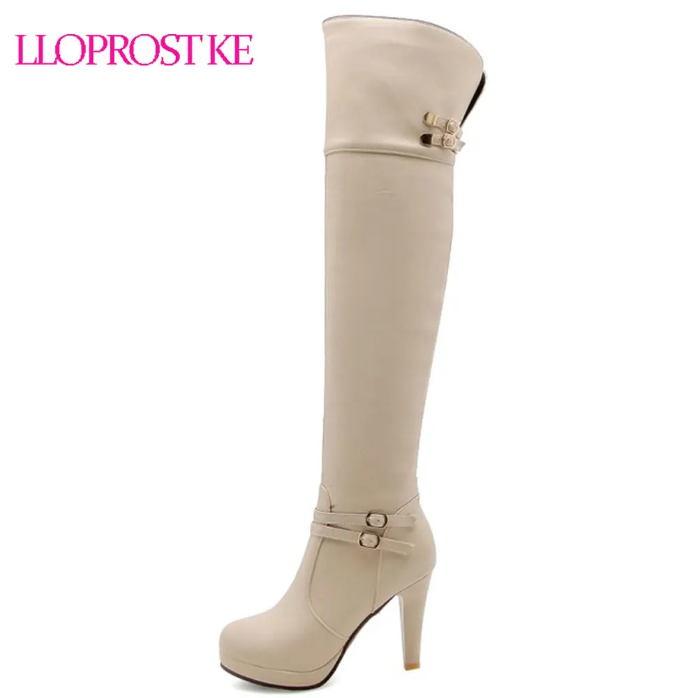 De Bout Hiver Taille Bal forme Femmes D529 Zip Ke Stiletto Sexy Le Beige white Lloprost Bottes Sur Talons 32 Rond noir Genou Plate Chaussures 48 TlKJF31c