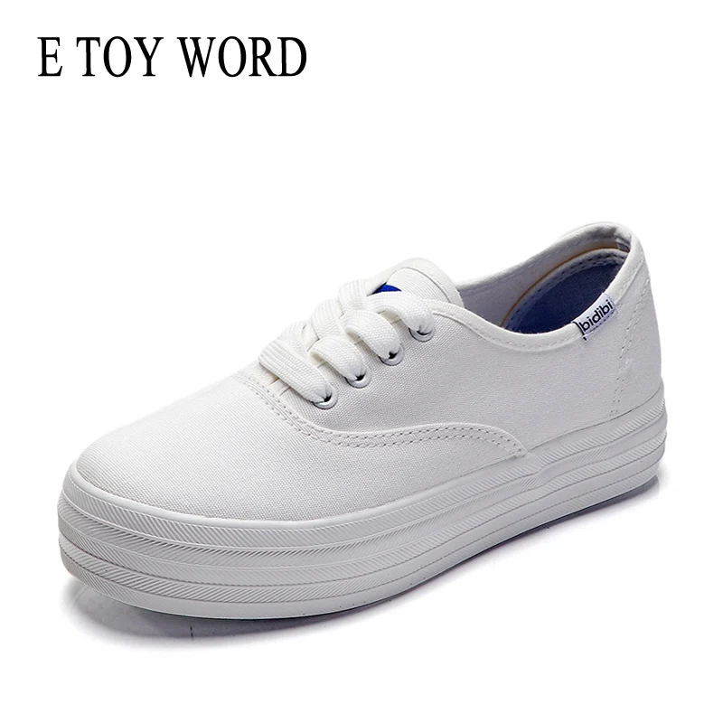 E TOY/Женская обувь Tenis Feminino цвет белый черный парусиновая на платформе
