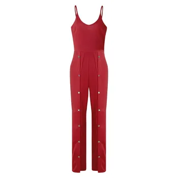

Women Strapless Backless Sexy Jumpsuit Spaghetti Strap Slim Solid Bodysuits Straight Female Button Long Rompers