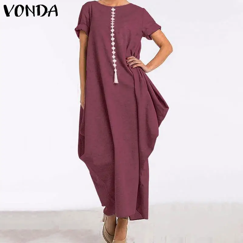 Богемные Длинные платья VONDA летние женские сексуальные платья с круглым вырезом и коротким рукавом Повседневный пляжный сарафан для беременных Vestidos