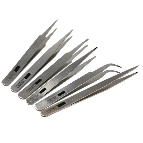 

6 in 1 Stainless Steel Anti-static Industrial Tweezers Maintenance Repair Tools Kits Set For Phone & small electronics NG4S
