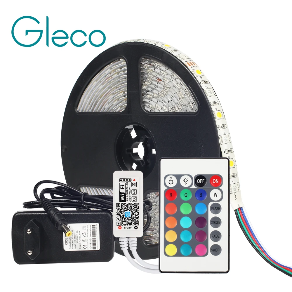 Koop DC12V 5050 LED Strip RGB RGBW RGBWW 60 LEDs m 5M met mini WiFi Bluetooth Controller en 3A voeding LED Strip set