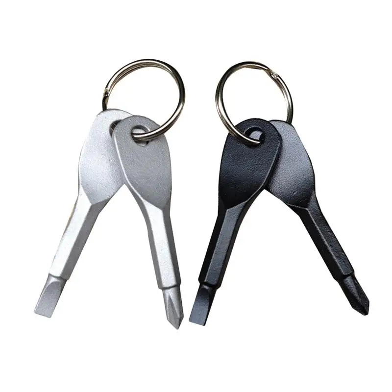 

2 Sets Portable Screwdriver Practical Keychain Flathead Screwdriver And Cross Screwdriver For Outdoors Emergency Hand Tool