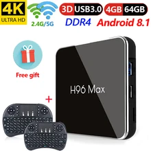 H96 Max X2 Android 8,1 Смарт ТВ BOX Amlogic S905X2 LPDDR4 4 ядра, 4 Гб 64 Гб 2,4 г& Wi-Fi 5 ГГц Wi-Fi, BT USB3.0 H.265 4K IPTV Set-top BOX