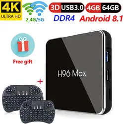H96 Max X2 Android 8,1 Smart ТВ BOX Amlogic S905X2 LPDDR4 4 ядра 4 GB 64 GB 2,4G и 5 ГГц Wifi BT USB3.0 H.265 4 K IP ТВ телеприставке