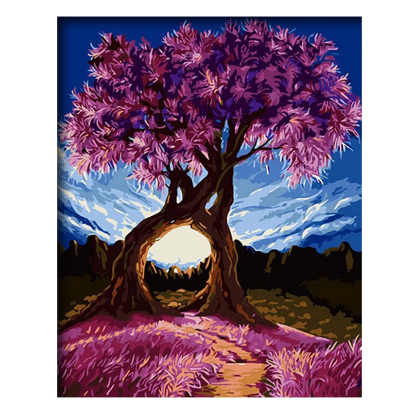 

RIHE Love Tree Diy Painting By Numbers Flower Path Oil Painting On Canvas Sky Hand Painted Cuadros Decoracion Acrylic Paint Art