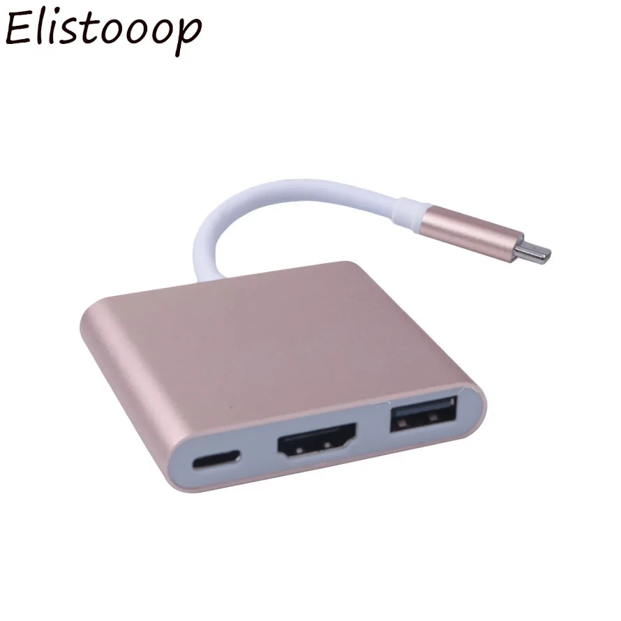 Видео адаптер Elistooop type-C-HDMI USB разъем type C 3,1 для Apple Macbook HDMI 4K 1080P USB 3,1 USB-C конвертер - Цвет: Pink Gold