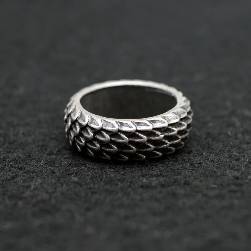 1pcs Viking Dragon Rings Jewelry Feather Ring Unique Dragonscale Rings For Women Men Size 8 Antique Silver RG96