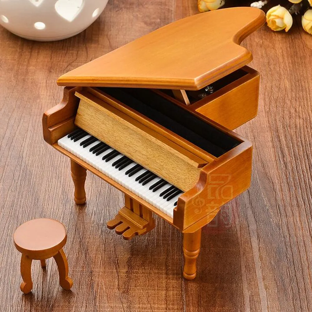 Vintage Wooden Music Box Piano Play Always with Me of the Spirited Away