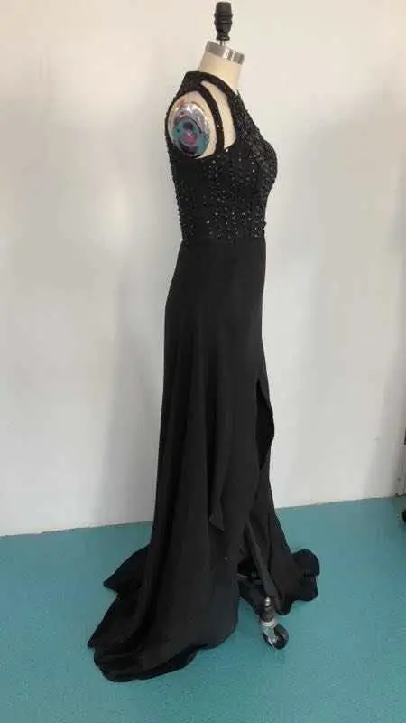Вечернее платье с сверкающие бусины Chiffion Холтер vestidos de fiesta noche настроить|Вечерние