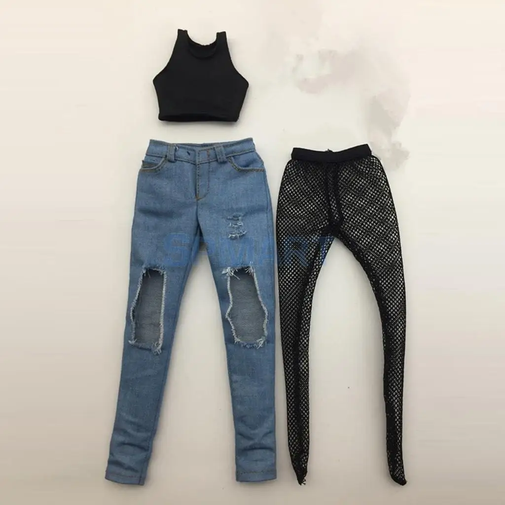 1/6 Scale Female Ripped Jeans Women Pants Clothes Set for 12'' Phicen Kumik Soldier Action Figures Collectible DIY Accessories