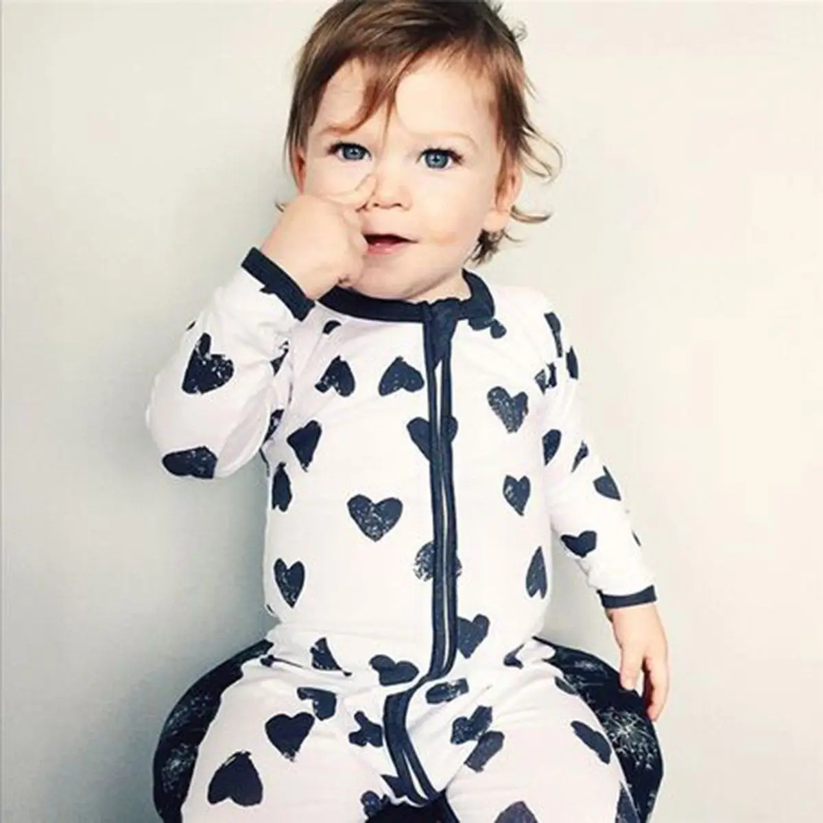 Baby Boy Kid Toddler Love Heart Print Zip Romper Jumpsuit Outfit Setin