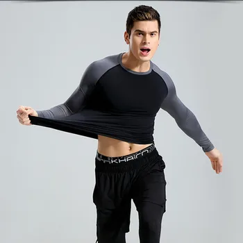 

2019 New Arrival Sport Tights Mens' Compression Running Sets 3pcs Fitness Gym Long Sleeves T Shirt With Training Pants Shorts