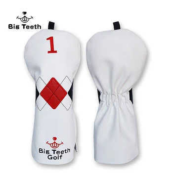 

Big Teeth Golf HeadCover Driver Head cover Wood Cover Red Black & Blue Geometry Pu leather Elastic Closure Portable Adjustable