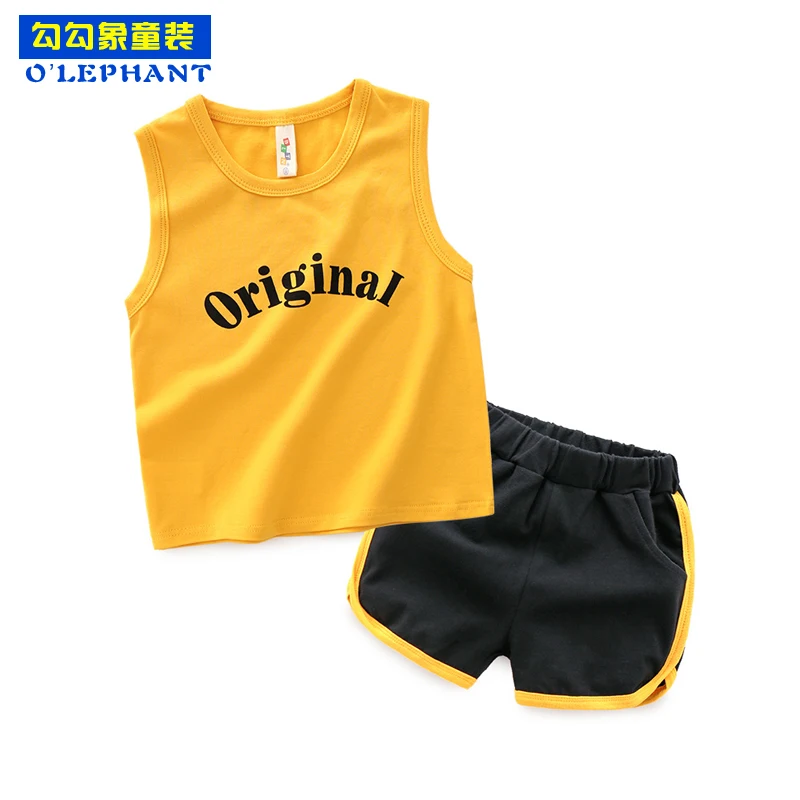 Летняя хлопковая одежда для мальчиков из 2 предметов принт флага США детский спортивный костюм модный детский комплект без рукавов