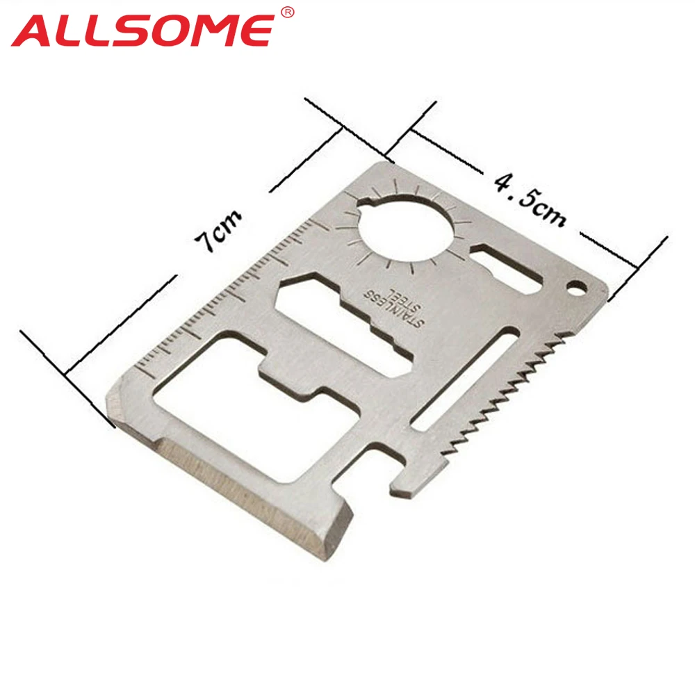 

ALLSOME 11 in 1 Multifunction Swiss Knife for Outdoor Camping Survival Hunting Silver Multitool Military Credit Card Knife Tools