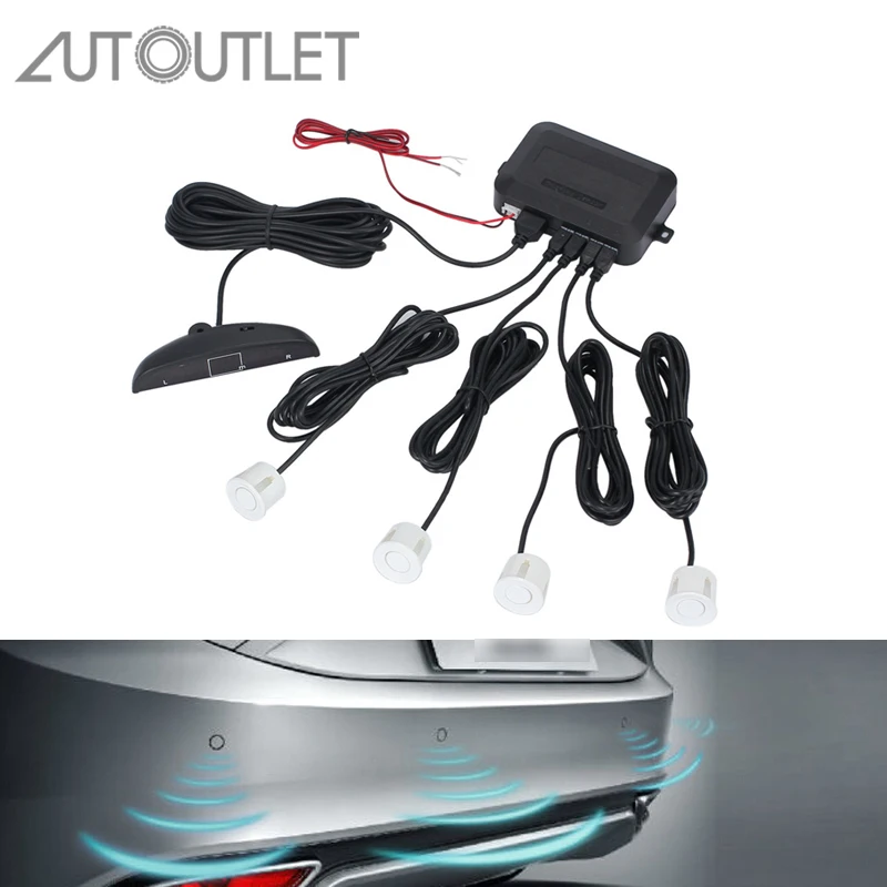 

AUTOUTLET Rear Reversing Car Parking Radar 4 Sensors Kit Backup Security System Sound Audio Buzzer Alert Alarm LED Display