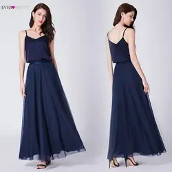 Простые темно-синие платья на выпускной Ever Pretty AS07363 A-Line без рукавов v-образный вырез Тюль 2018 выпускные длинные элегантные платья для свадьбы