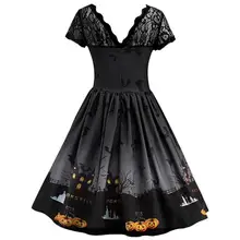 Быстрая отправка, женское кружевное винтажное платье в стиле ретро с коротким рукавом на Хэллоуин, ТРАПЕЦИЕВИДНОЕ ПЛАТЬЕ в форме тыквы, карнавальный костюм, Прямая поставка c816